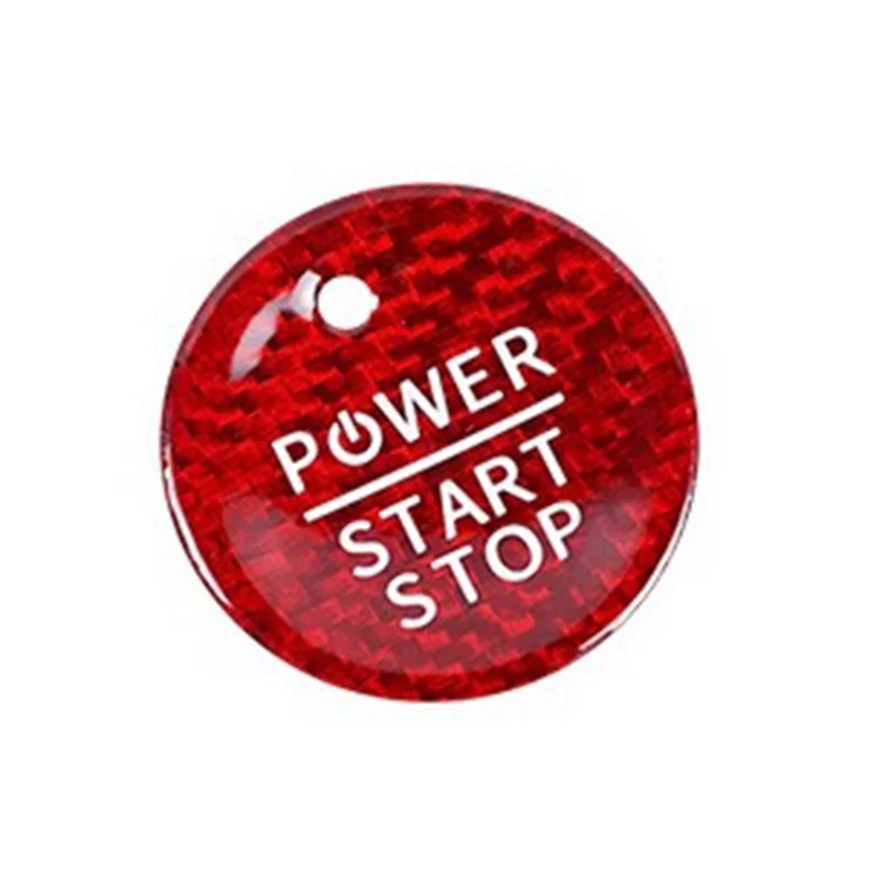 Car Start Stop Engine Button Real Carbon Fiber Sticker Push Button Cover for Ford Mustang Mach-E 2021 2022(Red)