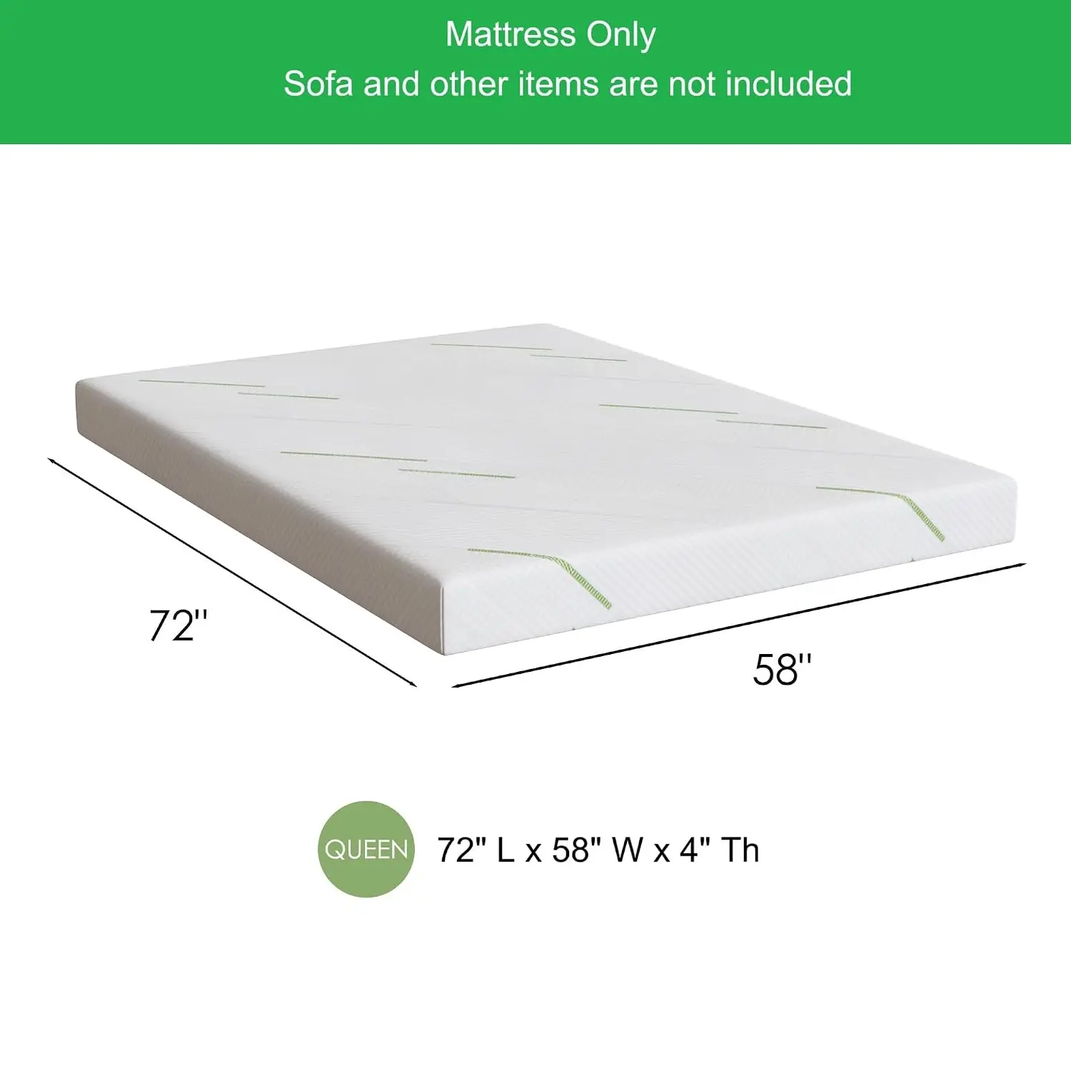 4 Inch Queen Sofa Bed Mattress Gel Memory Foam Removable Washable Cover Sleeper Pull Out Guest Room RV Boat, Customized