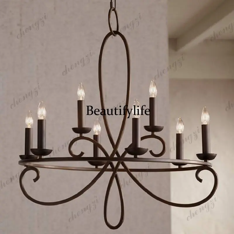 American simple retro wrought iron chandelier bed and breakfast lamp living room dining room lamp villa bedroom chandelier