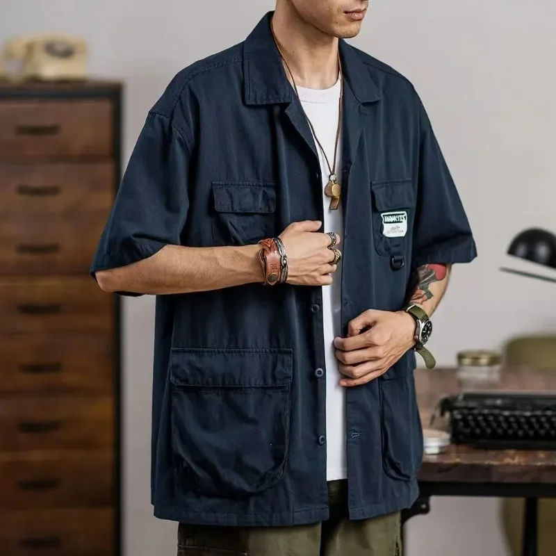 Men's Cargo Short Sleeve Shirt Casual Summer Jacket