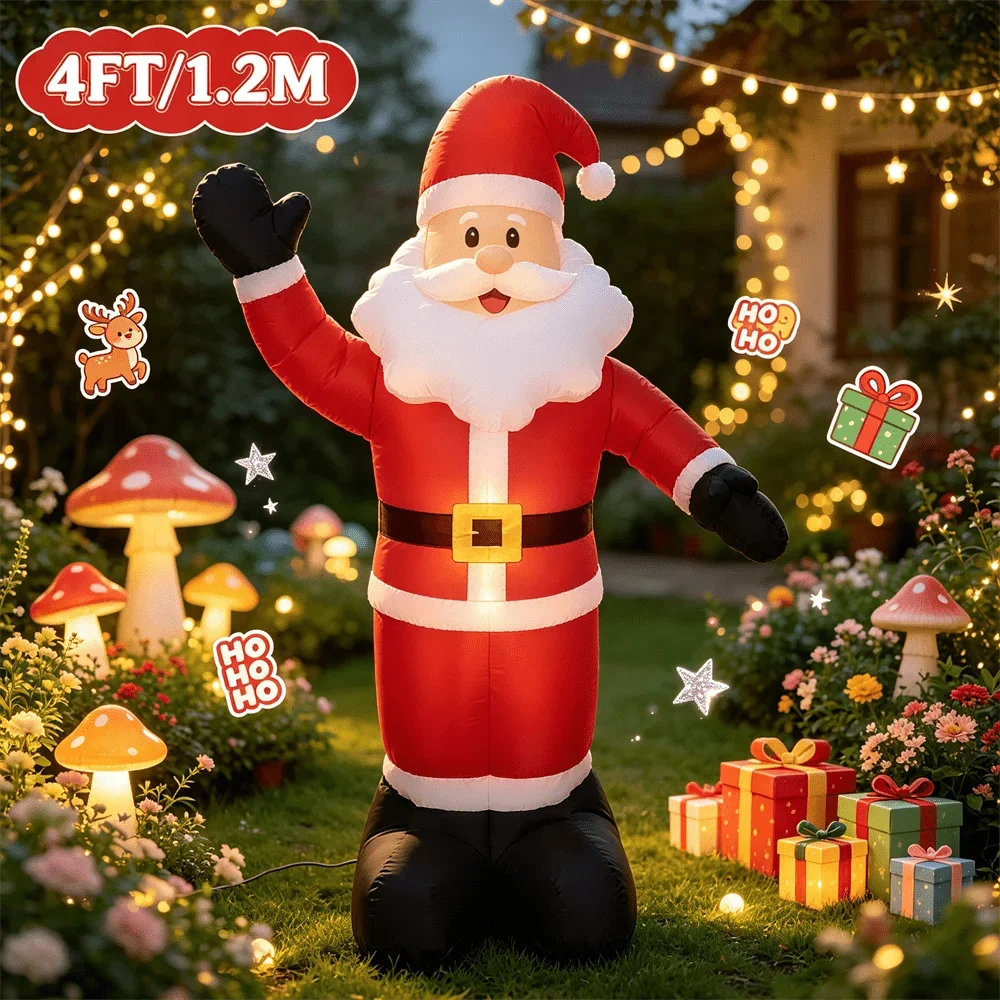 4FT/1.2M Inflatable Model Toy Christmas Standing Santa Claus with Built-in LED Lights Outdoor Yard Ornament