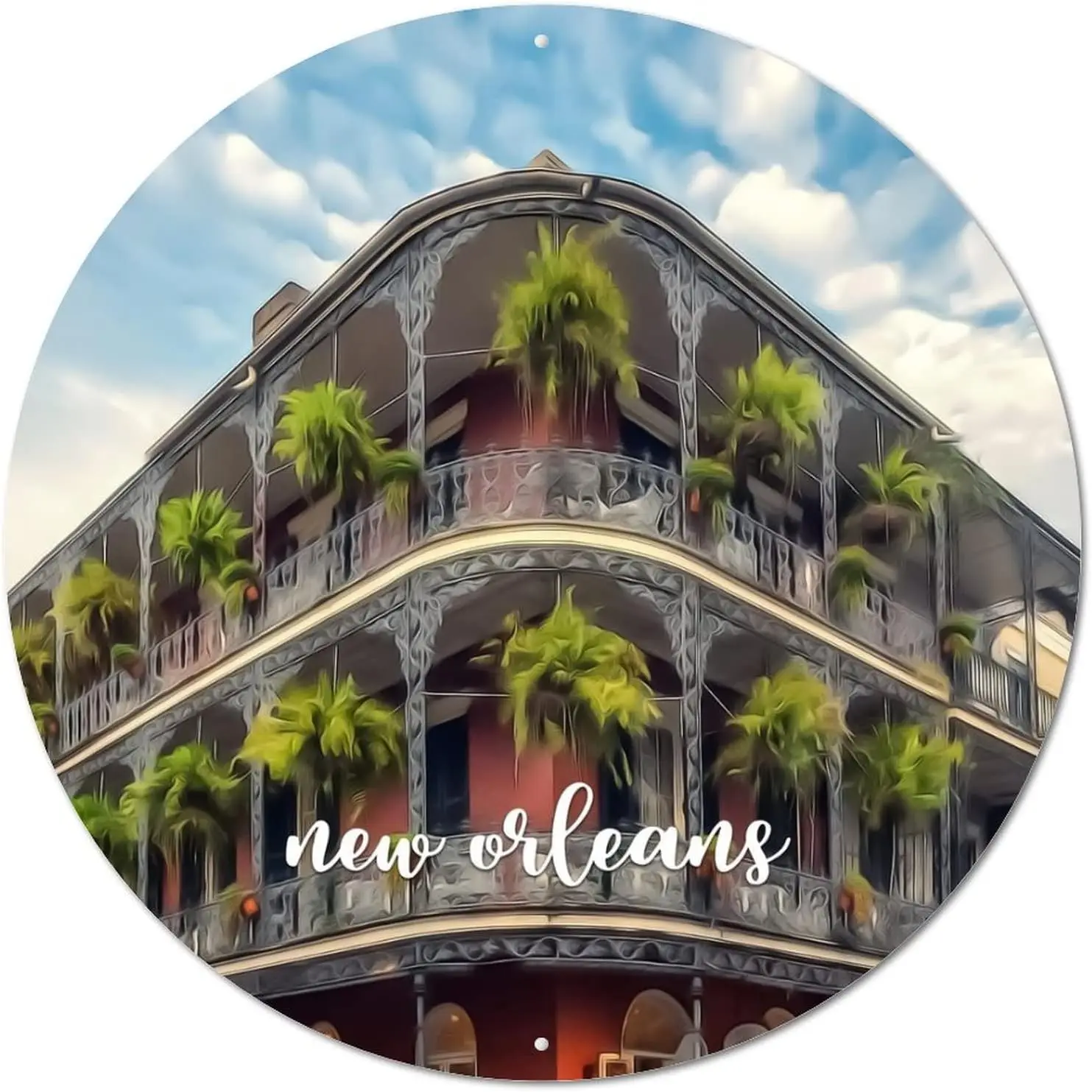 Круглая металлическая Оловянная вывеска, американский штат Луизиана, Новый Орлеан, пейзаж городского пейзажа, городской вид, Классический настенный знак Vintag