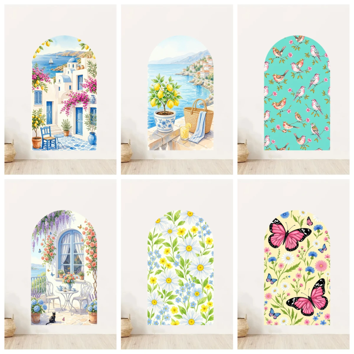 Arched Wall Sticker Flower and Architecture Peel and Stick Self-adhesive Home Decoration Stickers & Posters Living Room Bedroom