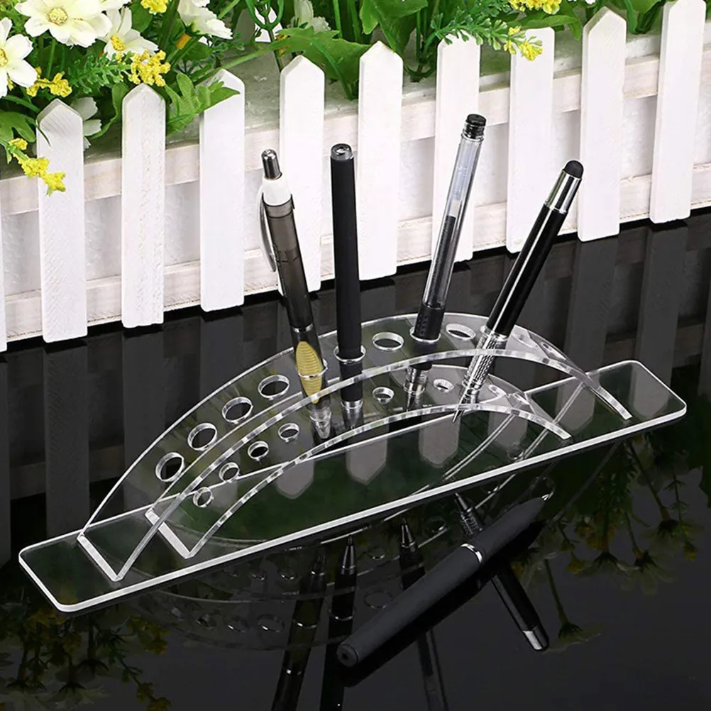 

Sturdy Acrylic Pen Storage Stand for Eyebrow Pencils Makeup Brushes Nail Art Tools Arched Display Rack Desktop Organizer School