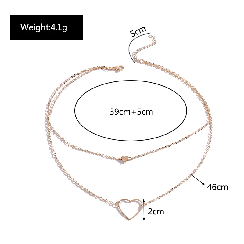 Aihua Neue Gold Silber Farbe Doppel Herz Halskette für Frauen Schlüsselbein Kette Einfache Temperament Halskette Hochzeit Schmuck Geschenke – Detail 6