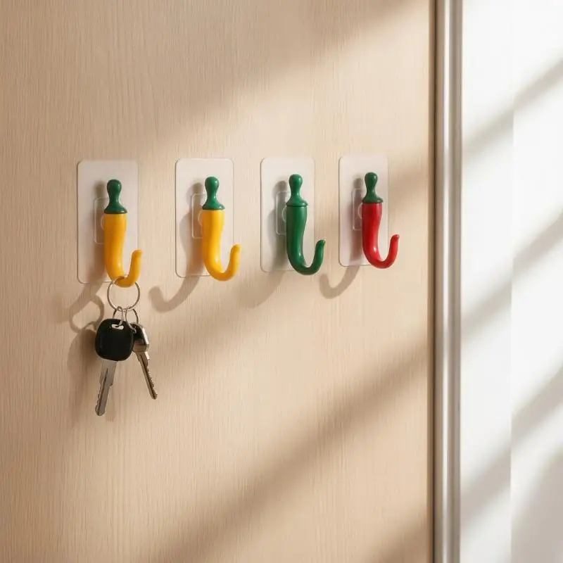 Damage Free Adhesive Wall Hooks Cute Chili Shaped No Drilling Heavy Duty for Kitchen Bathroom Dorm Wall Organization