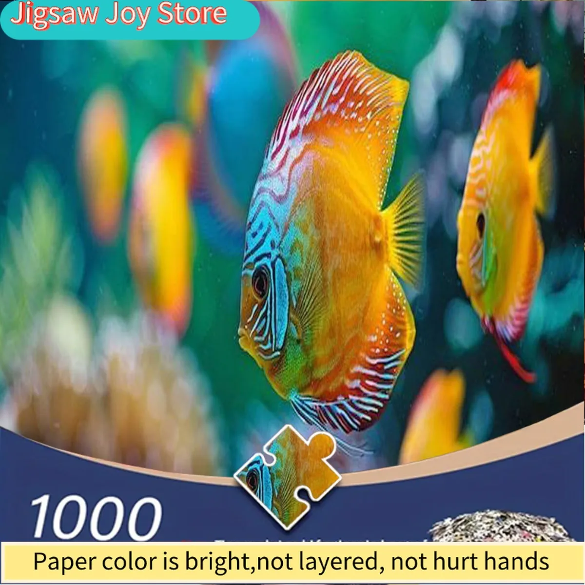 

A Jigsaw Puzzle for Adults with 1000pcs Featuring Vibrant Angelfish in a Soft-Focus Aquatic Plant Backdrop. Ideal for Those Wh