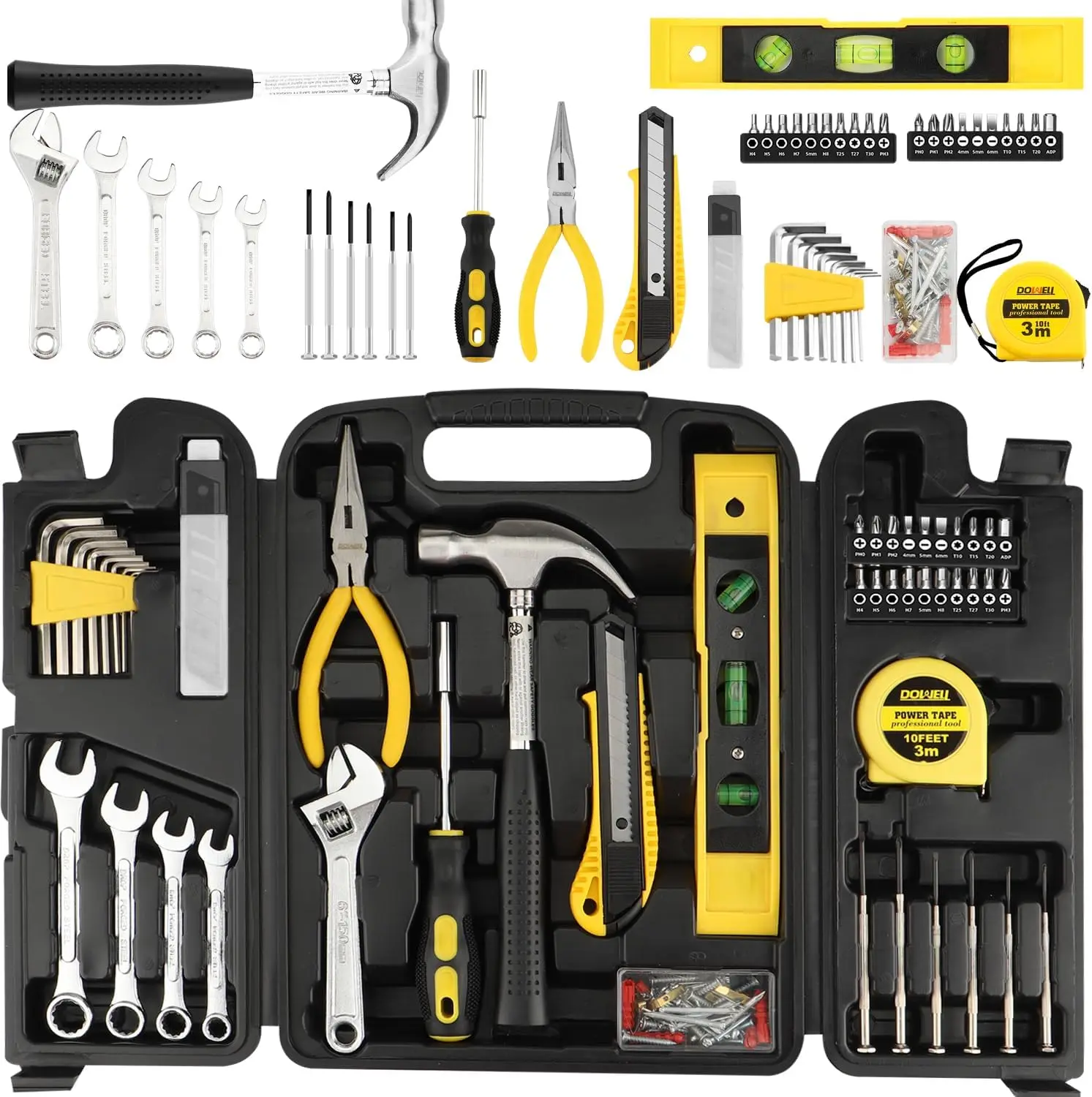 

90-Piece Home Repair Tool Set with Wrench Kit and Plastic Storage Case for DIY Projects