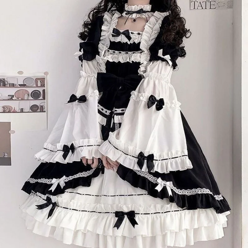

Bow Y2K Lolita Harajuku Cosplay Dresses Chinese Maid Dresses Chinese Cheongsam Korean Kawaii Maid Uniform Set A-line Dresses New