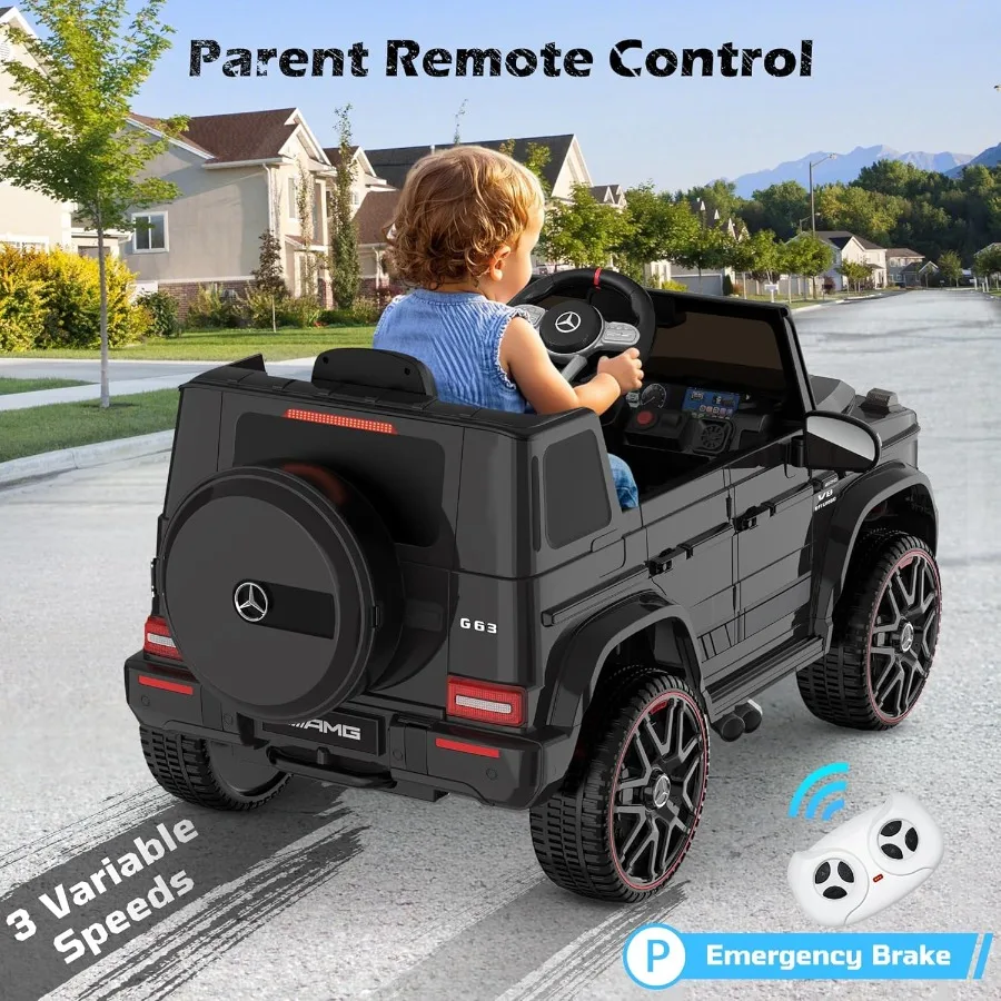 Auto Mercedes-Benz G63 per bambini con licenza, auto da 12 V con telecomando genitore, fari a LED, lettore musicale e clacson, Soft Star