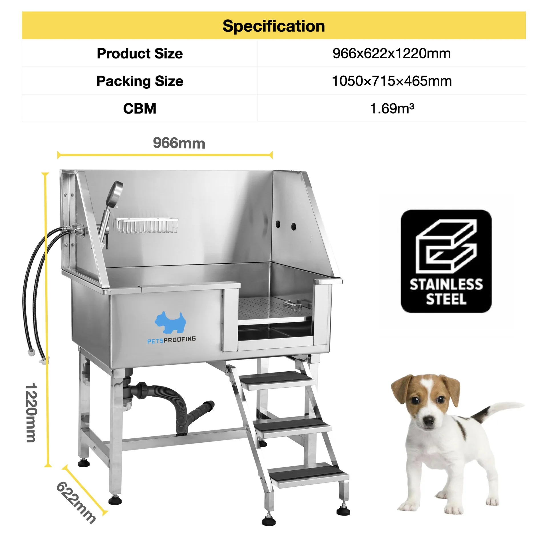 Pet Care Cleaning Tool Products Stainless Steel Pet Grooming Tub Stainless Steel Pet Bathing Station