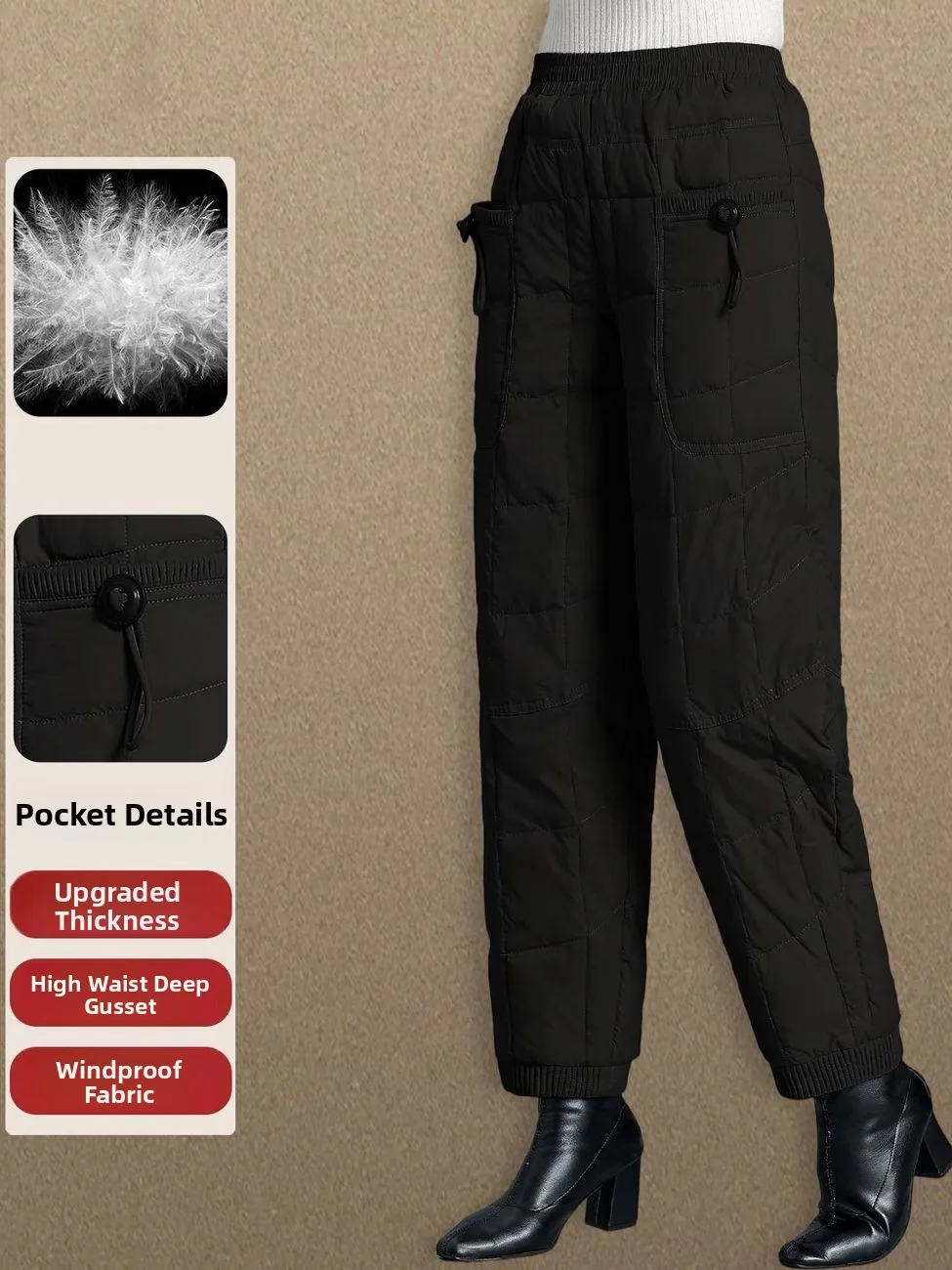 

Женские повседневные модные легкие пуховые брюки с высокой талией, прямые, утепленные, зимние, хлопковые