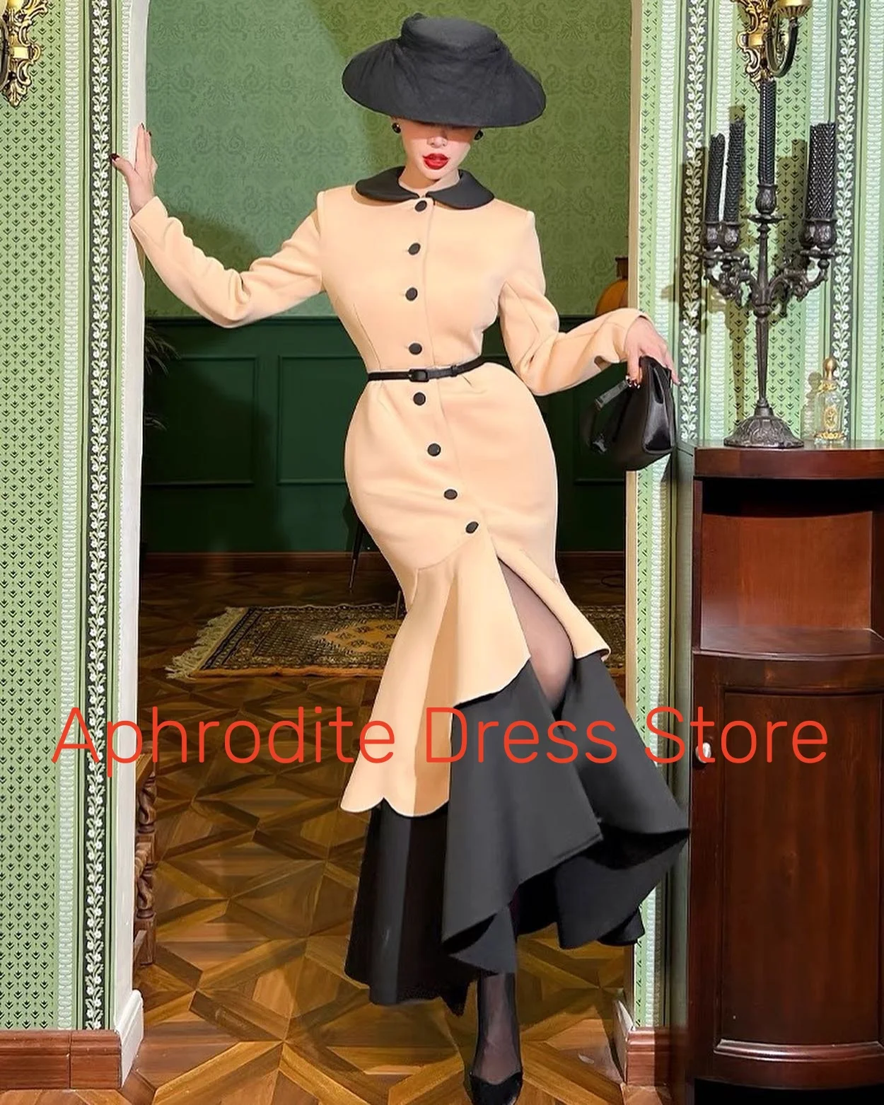 Abiti da sera personalizzati con cintura con bottoni a sirena in jersey di alta qualità Abito da cocktail moderno a maniche lunghe Par su misura