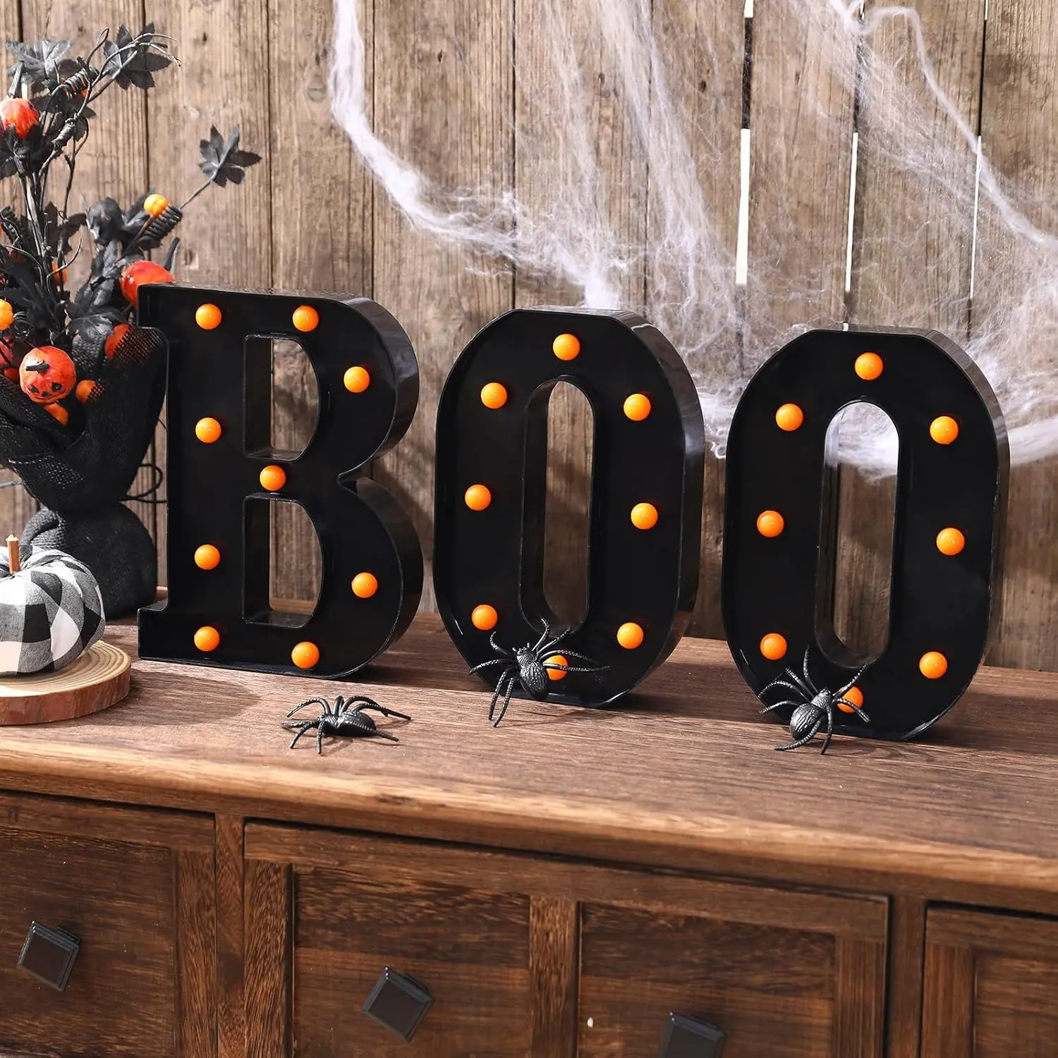

3 шт., украшение для Хэллоуина в помещении, светодиодные буквы, «Boo», буквы, декор для Хэллоуина, кухонный настольный камин, камин, вечеринка
