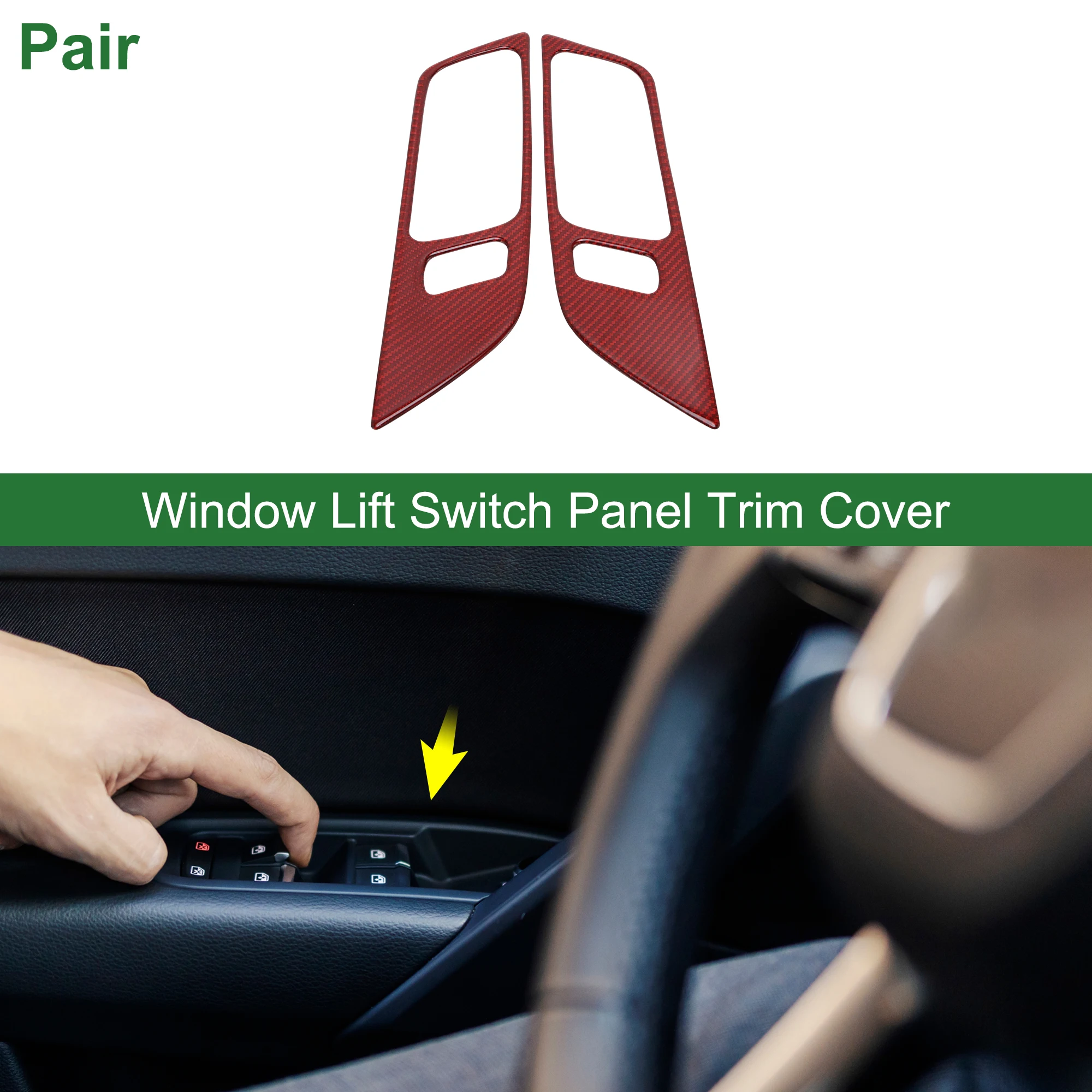 

UXCELL 1Pair Window Lift Switch Panel Trim Cover for Ford for Mustang Carbon Fiber Red