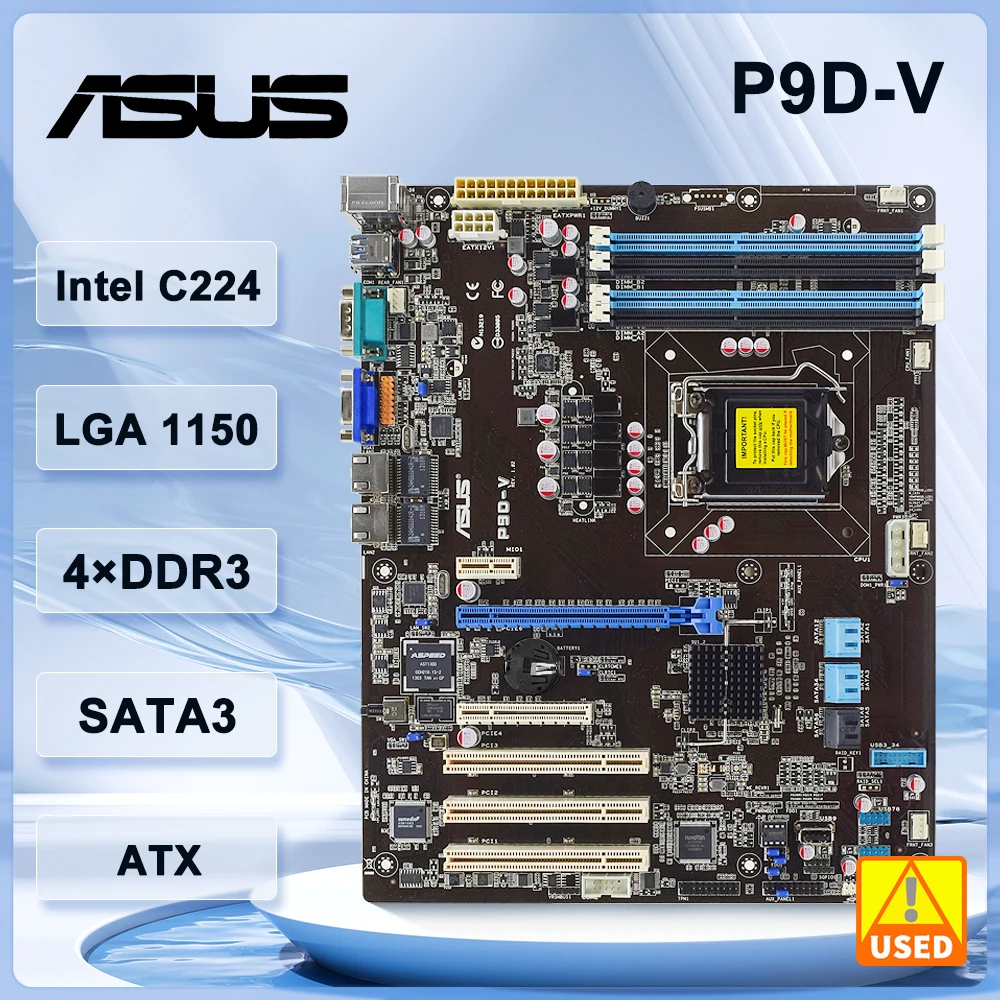 Asus P9D-V Servers Motherboard LGA 1150 Intel C224  DDR3 intel Xeon E3-1200 v3 4370 4130 cpu ATX