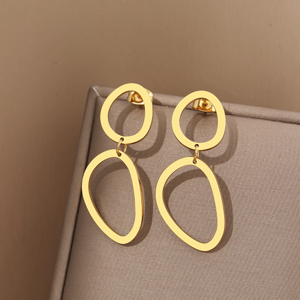 Pendientes de acero inoxidable para mujer, aretes colgantes ovalados irregulares geométricos, joyería para fiesta y niña, tendencia 2022