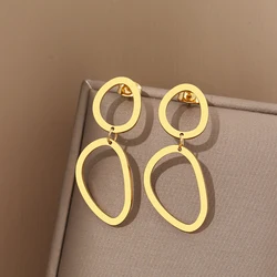 Stainless Steel Earrings 2022 Trend New Geometric Irregular Oval Fashion Pendants Earrings For Women Jewelry Party Girls Gifts