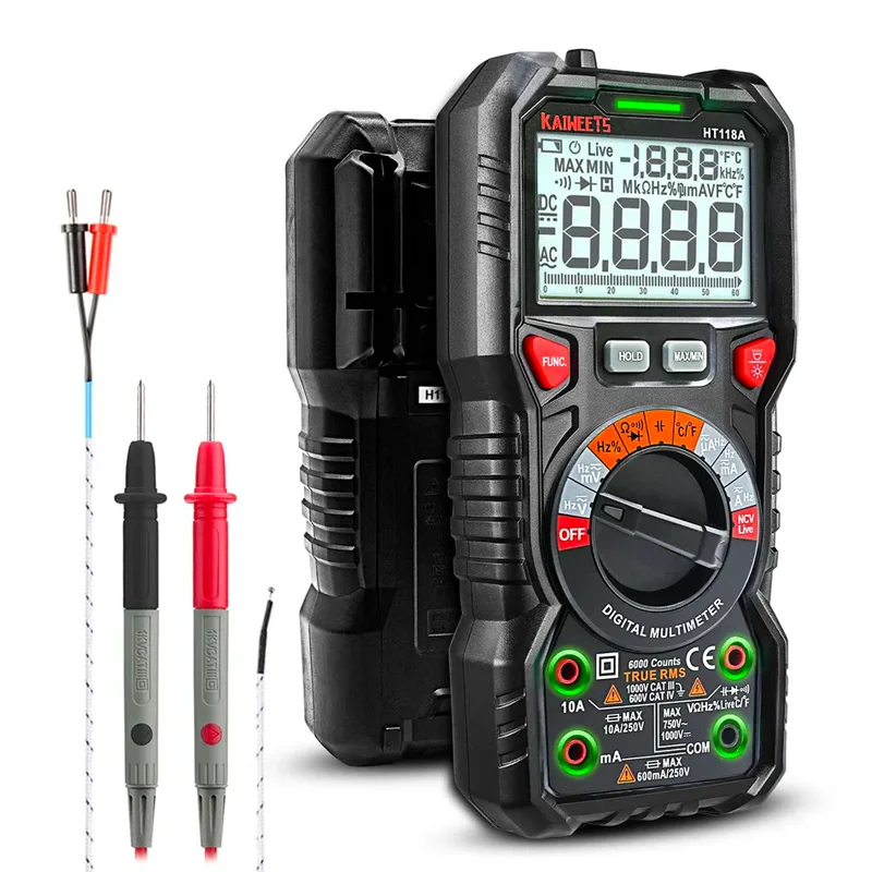 KAIWEETS HT118A Digitalmultimeter Ture RMS Auto Range Multimetro 1000V 10A AC DC Ohm Hz NCV Live Spannung Temperaturmesser