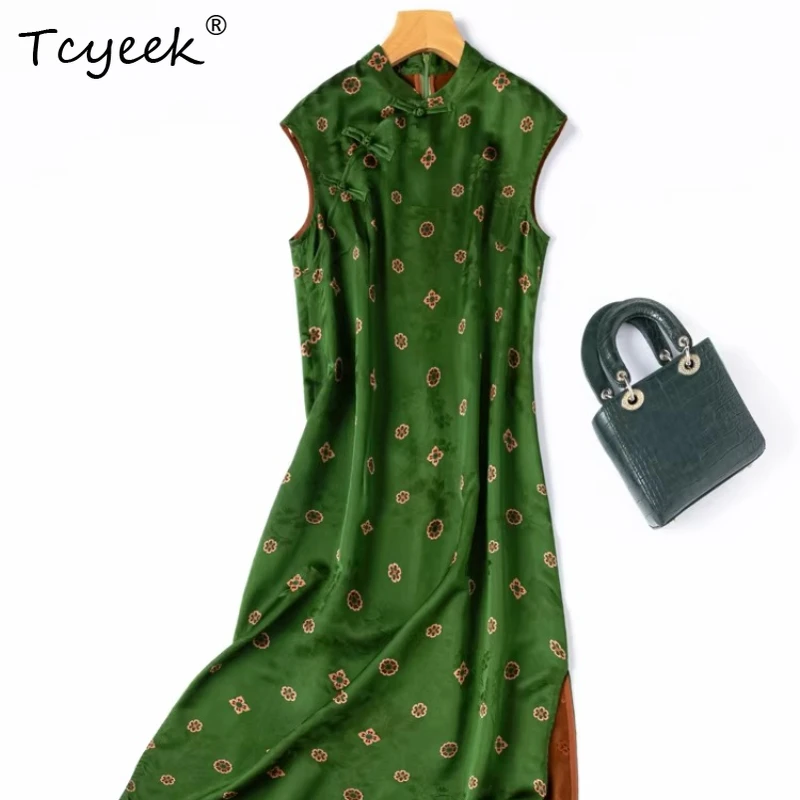 

Tcyeek 100% Real Mulberry Silk Dresses for Women Elegant Womens Dresses Vintage Dress Slim Fit Summer Clothes Vestidos De Fiesta