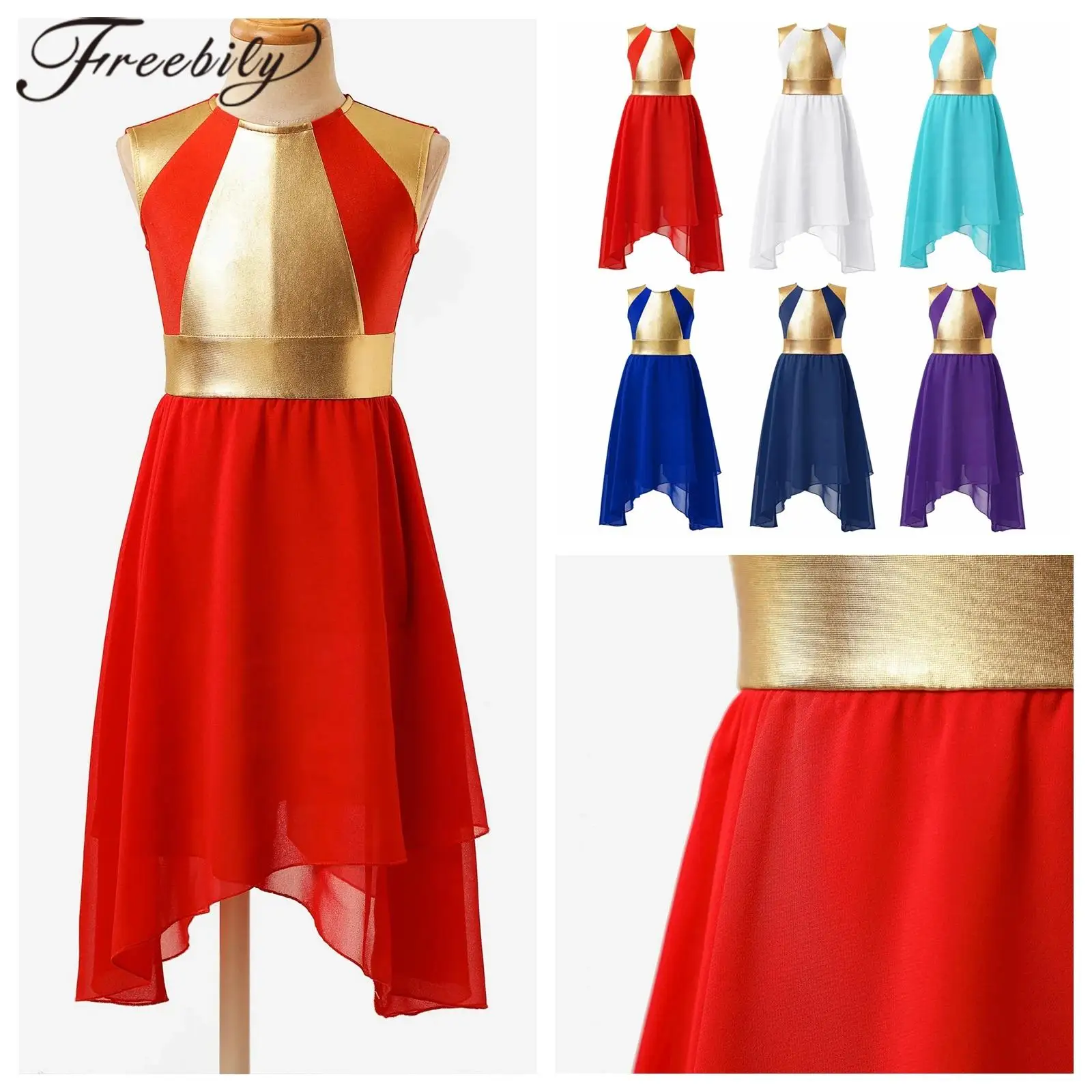 

Kid Girl Liturgical Lyrical Worship Robe Gown Dancewear Praise Dance Costume Color Block Dresses Celebration of Spirit Dancewear