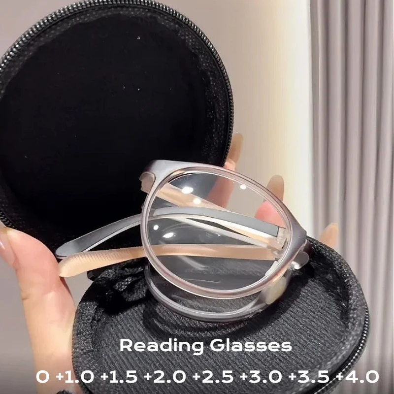 

Portable Folding Reading Glasses for women men Ultralight Small Round Frame far sight Glasses Retro Presbyopia Glasses 0 to +4.0