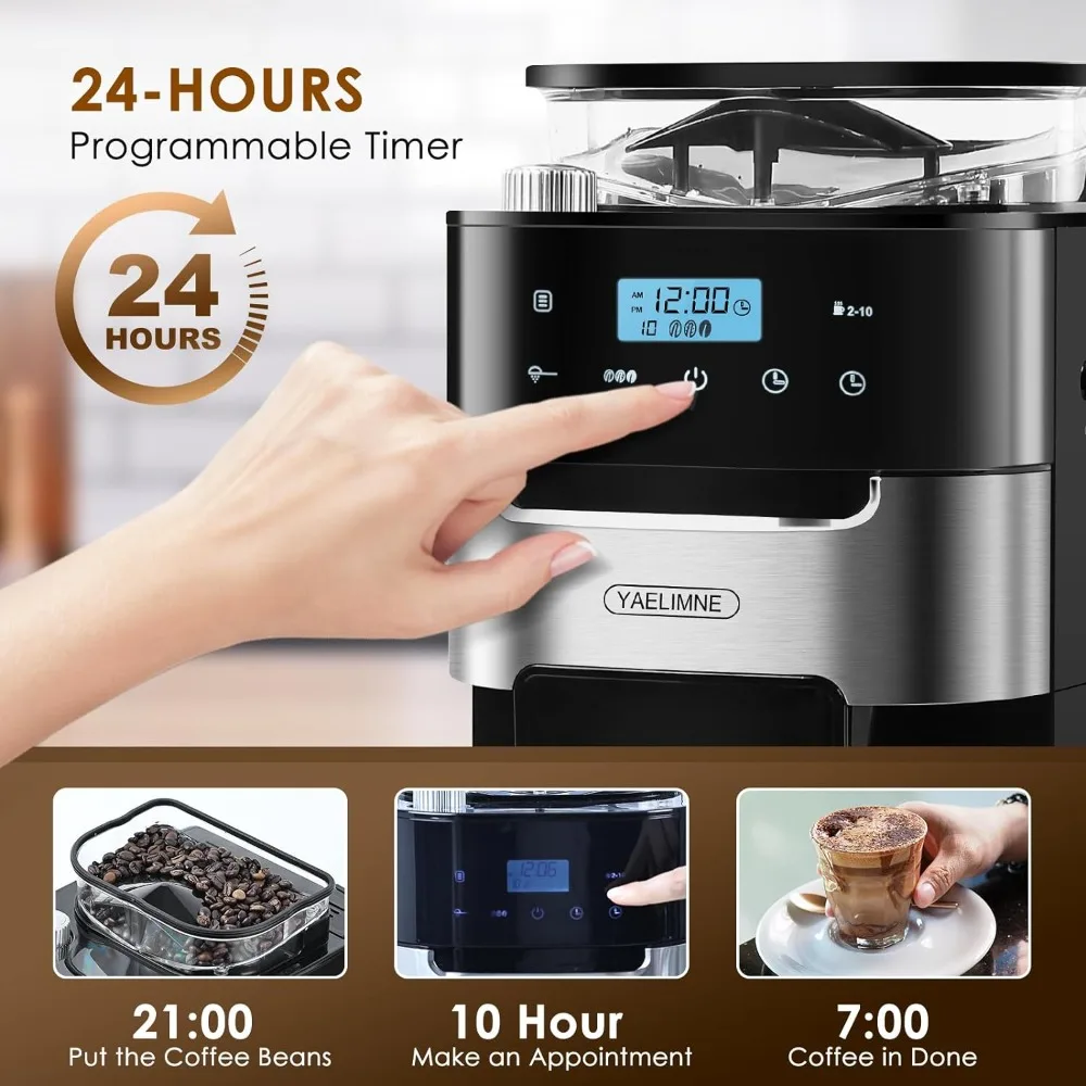 10 Cups Drip Coffee Maker with Touch Screen, 1.5L Large Capacity Water Tank, Removable Filter Basket, 900W