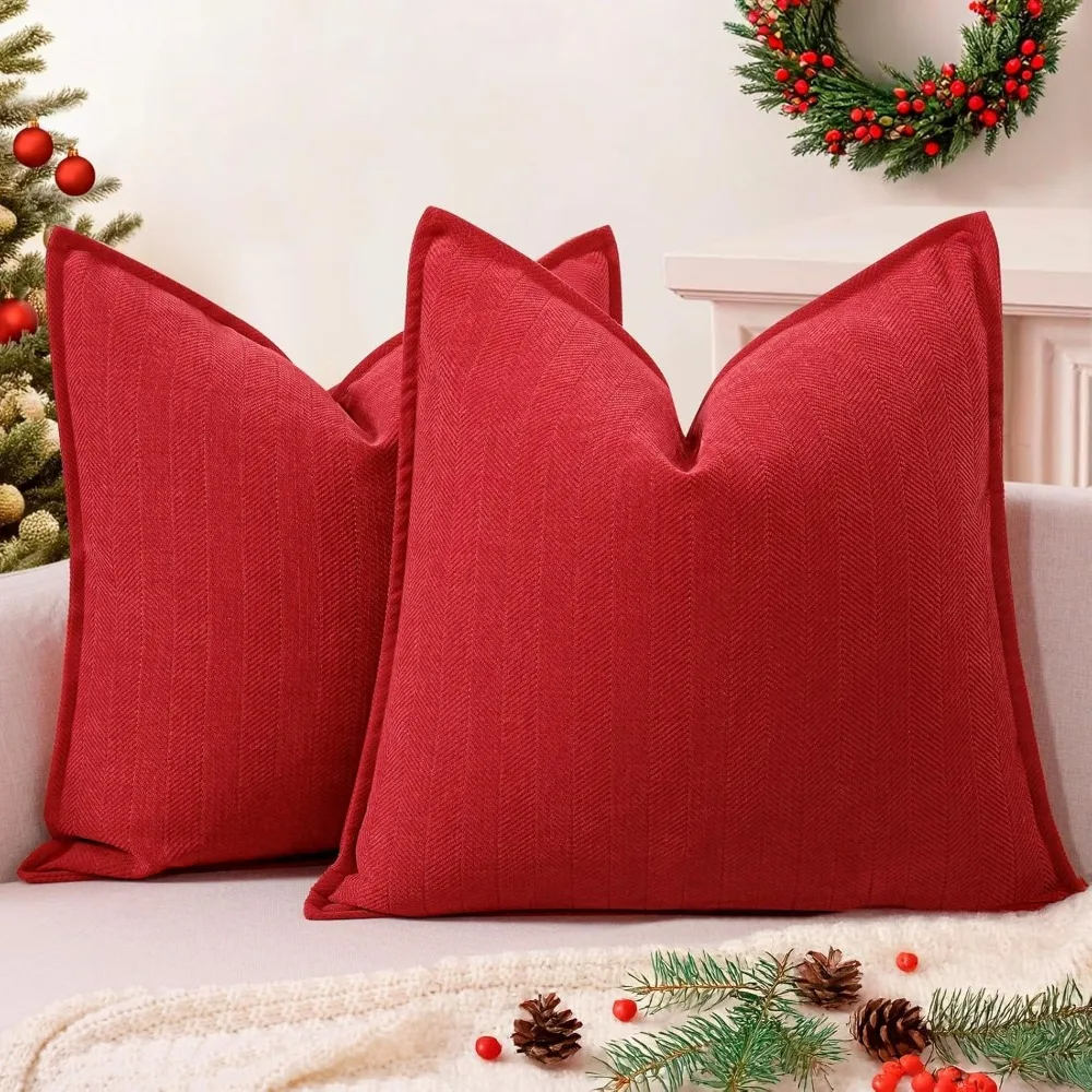 

Elegant Red Chenille Christmas Pillow Covers, 26x26 Inch Set of 2, Soft and Luxurious Decorative Throw Cushion Covers
