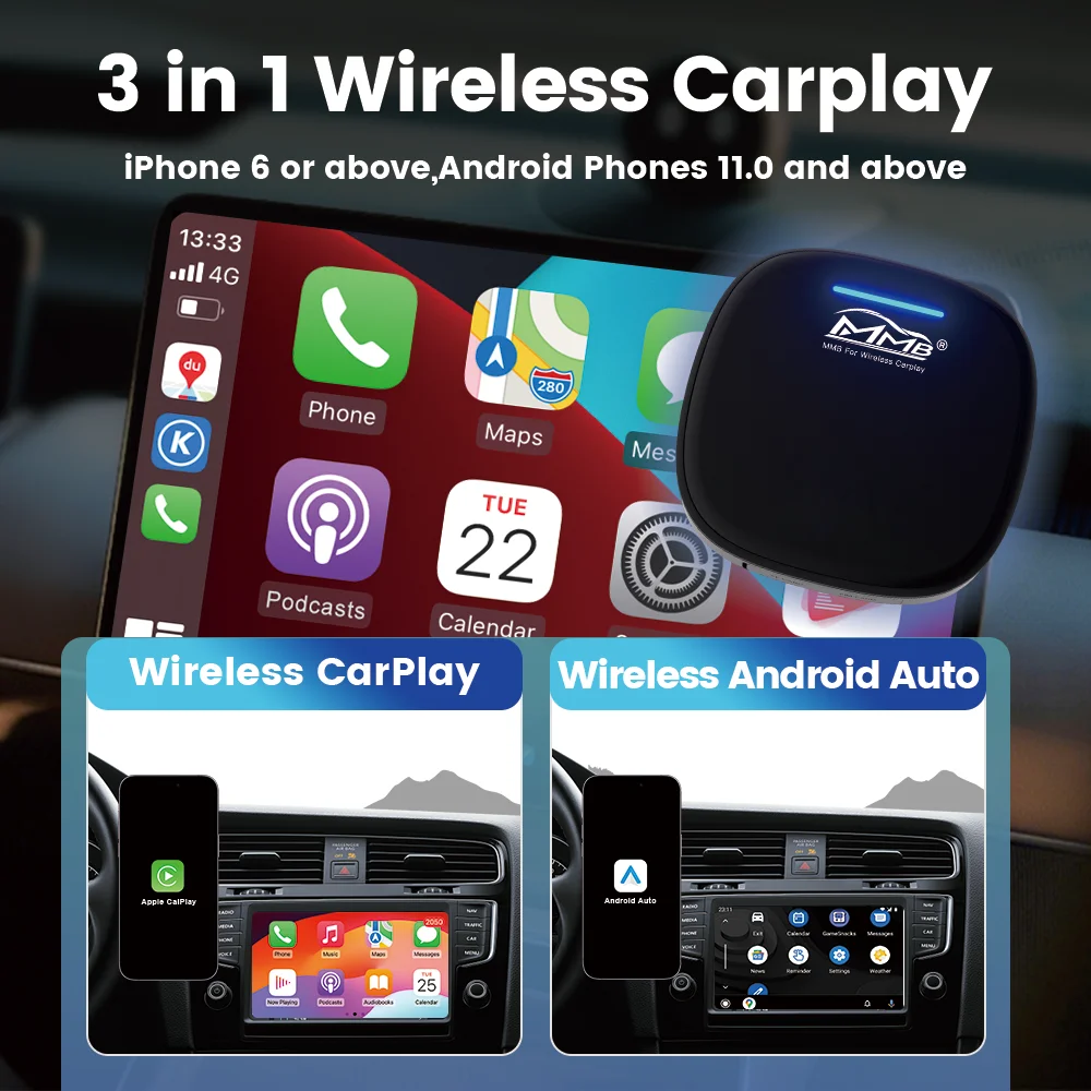 MMB Max Android13 Wireless CarPlay AI Box Wireless Android Auto QCM6125 8-Cores BT5.2 GPS for BYD Seallion DENZA D9 Polestar 4