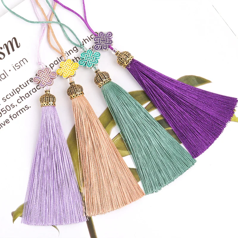 2Pcs Tassels Alloy Woven Chinese Knot Polyester Tassel Soft Handmade Silky DIY Charms Decoration Making Bag Clothing Decor