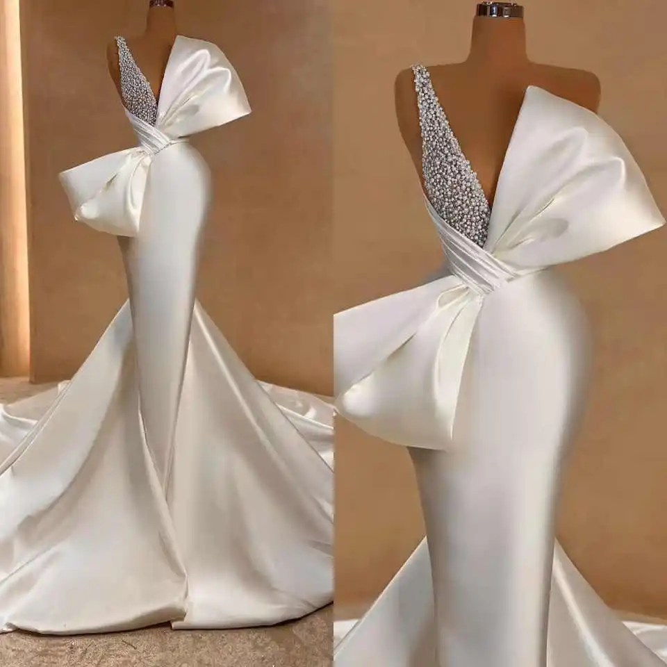 Elegant Wedding Dresses Bridal Gowns With Special Design One Shoulder Bow Tie Customized Bride Dress robe de mariée