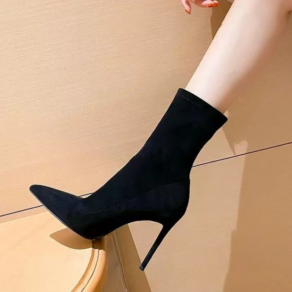 2025 neue Socken Stiefel Mode Stiefeletten für Frauen Stiefel Schwarz Spitz Elastische Sexy Elegante Heels frauen Stiefel – Detail 4