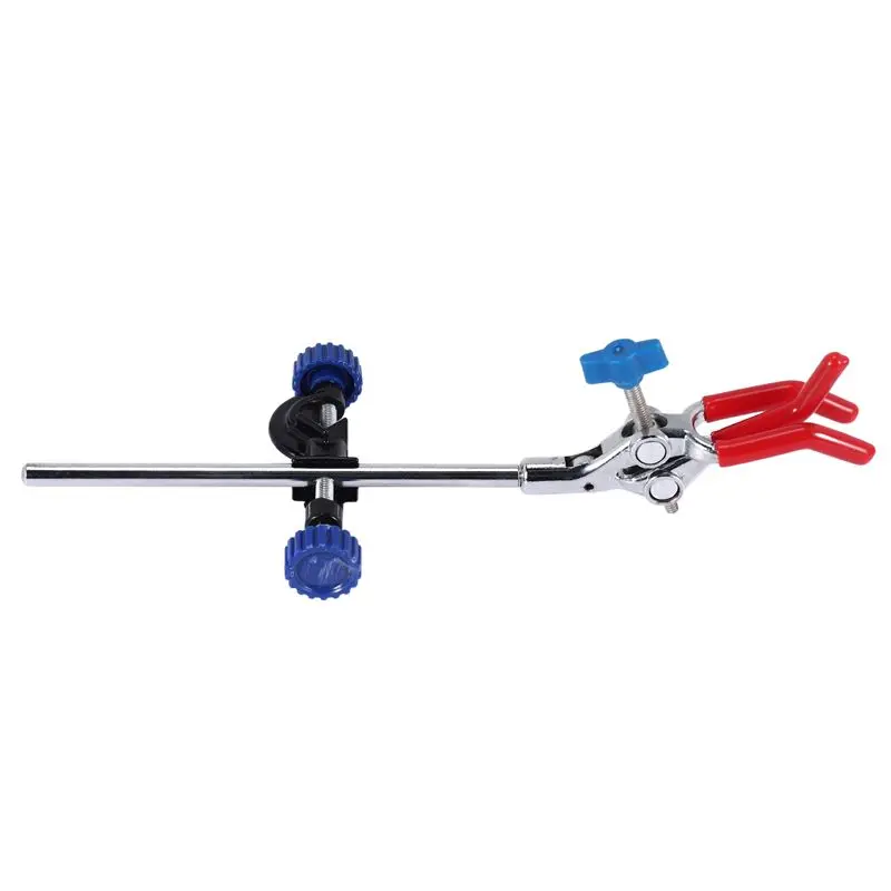 A20F-Lab Clamp 3 Prong Finger Adjust Jaw With Scientific Extension Adjustable Black Laboratory Stand Clip