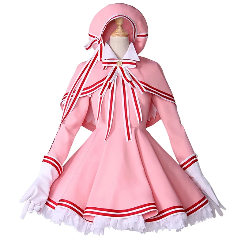 

Japan Anime Card captor Cosplay Lolita Maid Pink Dress Women KinomotoSakura Costume Uniform