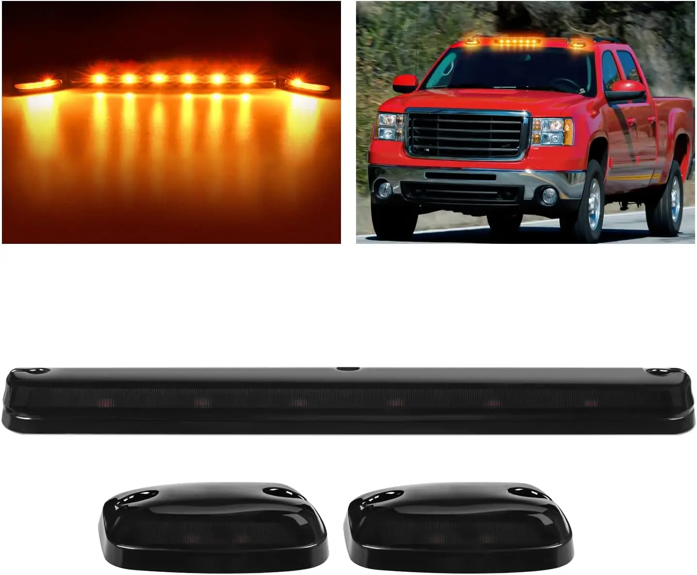 

Smoke Lens Amber LED Cab Marker Lights, 3-Pack, Compatible with 2007-2014 Silverado Sierra Trucks