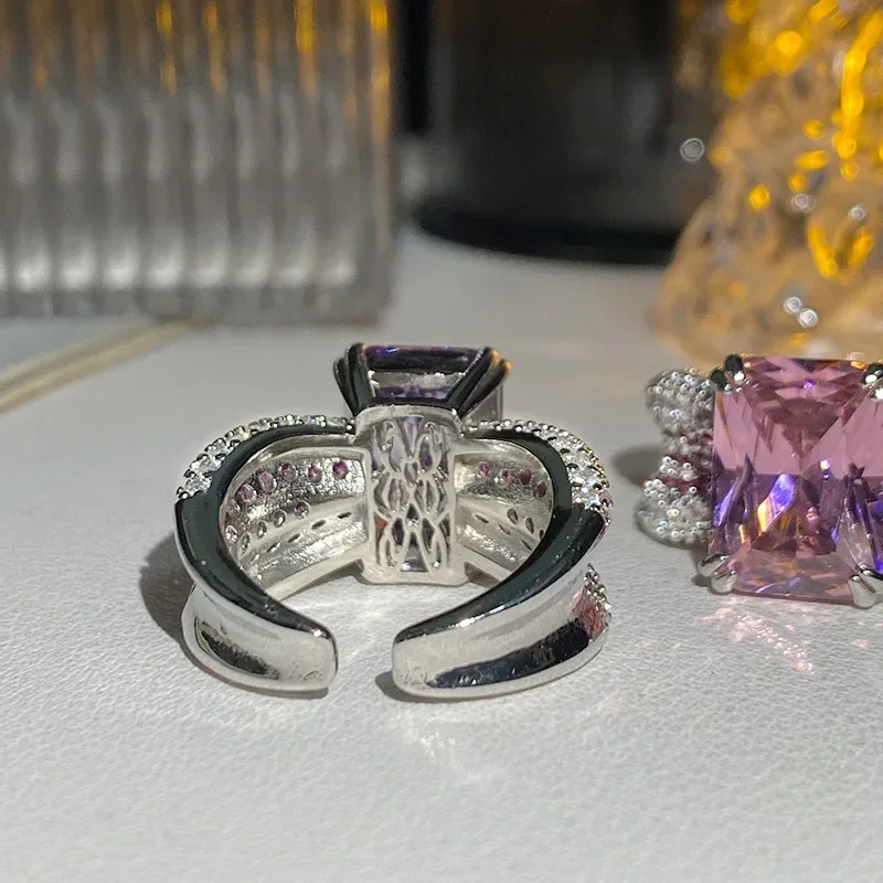 MDLFES モアサナイトダイヤモンドスタイル高炭素ピンクダイヤモンドリング女性用パーソナライズドオープン人差し指透き通るような宝石リング