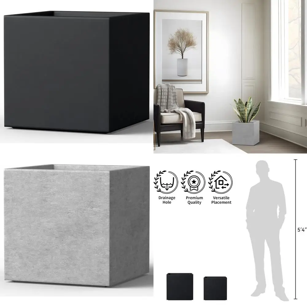 

kante 10 inch square concrete planter, large flower pot with drainage hole for indoor or outdoor, medorn decor for patio, garden
