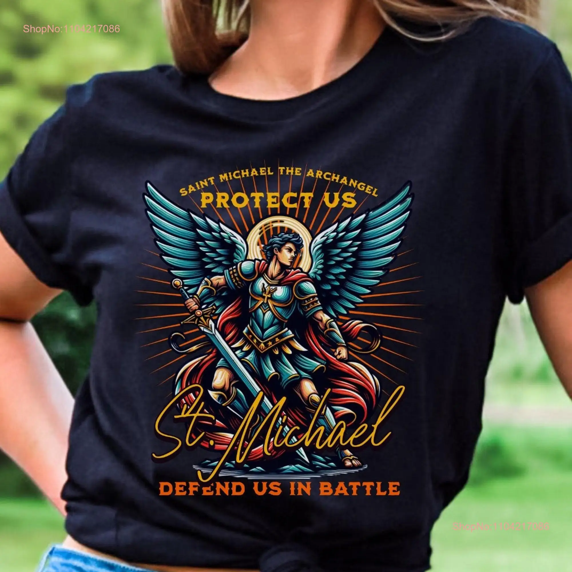 Catholic gift Christian crewneck T Shirt Bible Verse Trendy graphic tee faith Apparel Jesus St Michael archangel