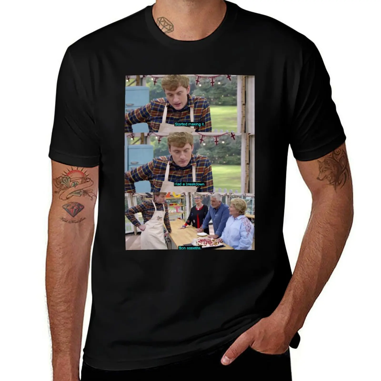 

James Acaster Great British Bake Off T-Shirt blue archive Funny t-shirts Louboutins T-shirt men