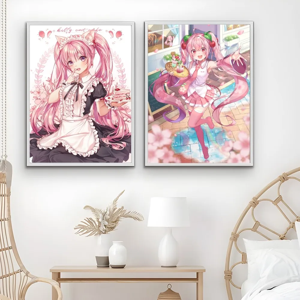 Virtuele H-HAtsuNE Ido M-MIku Meisje Poster Sticky Wall Art Printing Waterdicht Thuis Woonkamer Slaapkamer Bar Esthetische Decor