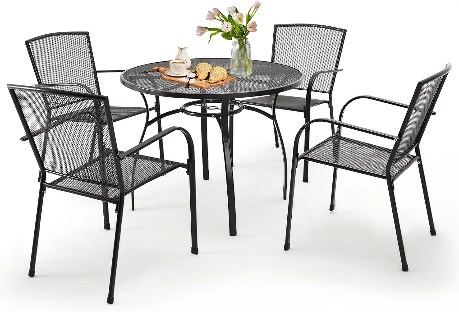 Outdoor Dining Set, Patio Table and Chairs Set for Morden Outdoor Furniture Set, Table and Stackable Chairs for Garden