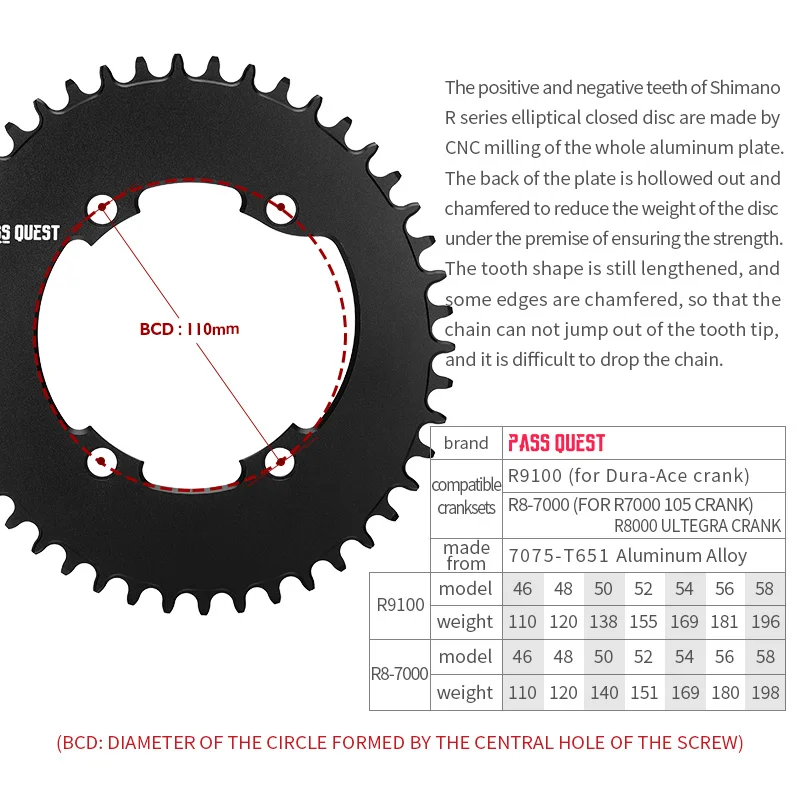 Oval For Shimano 105 R7000 ULTEGRA R8000 Colsed Dics Chainring 110mmBCD CRANK Dura-ace R9200 46T 48T 50T 54T 56T 110bcd