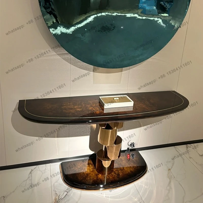 

Italian solid wood entrance table Modern large and small apartment entry stainless steel end view table Corridor light luxury