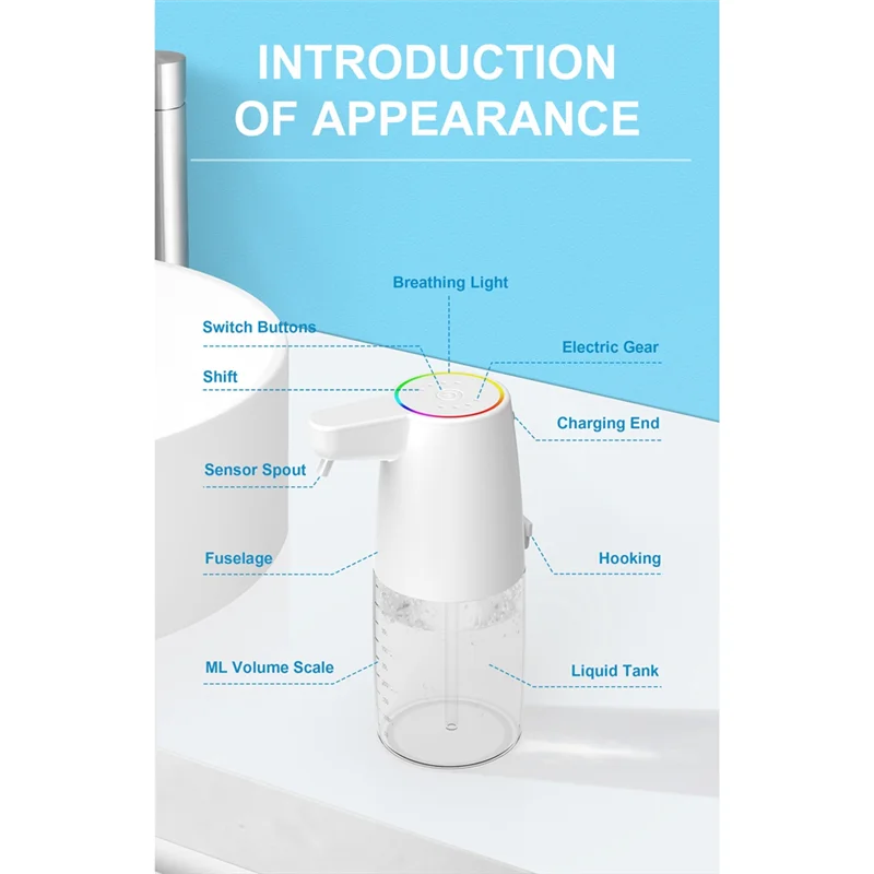 A84G-450Ml Automatic Soap Dispenser Infrared Sensor Type-C Charging Touchless Smart Liquid Soap Dispenser