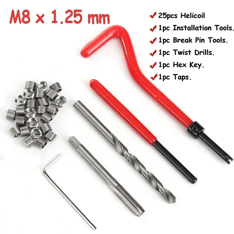 30 Pcs Car Helicoil M8*1.25mm Stainless Steel Helicoil Pro Coil Drill Tool Car Thread Repair Kit