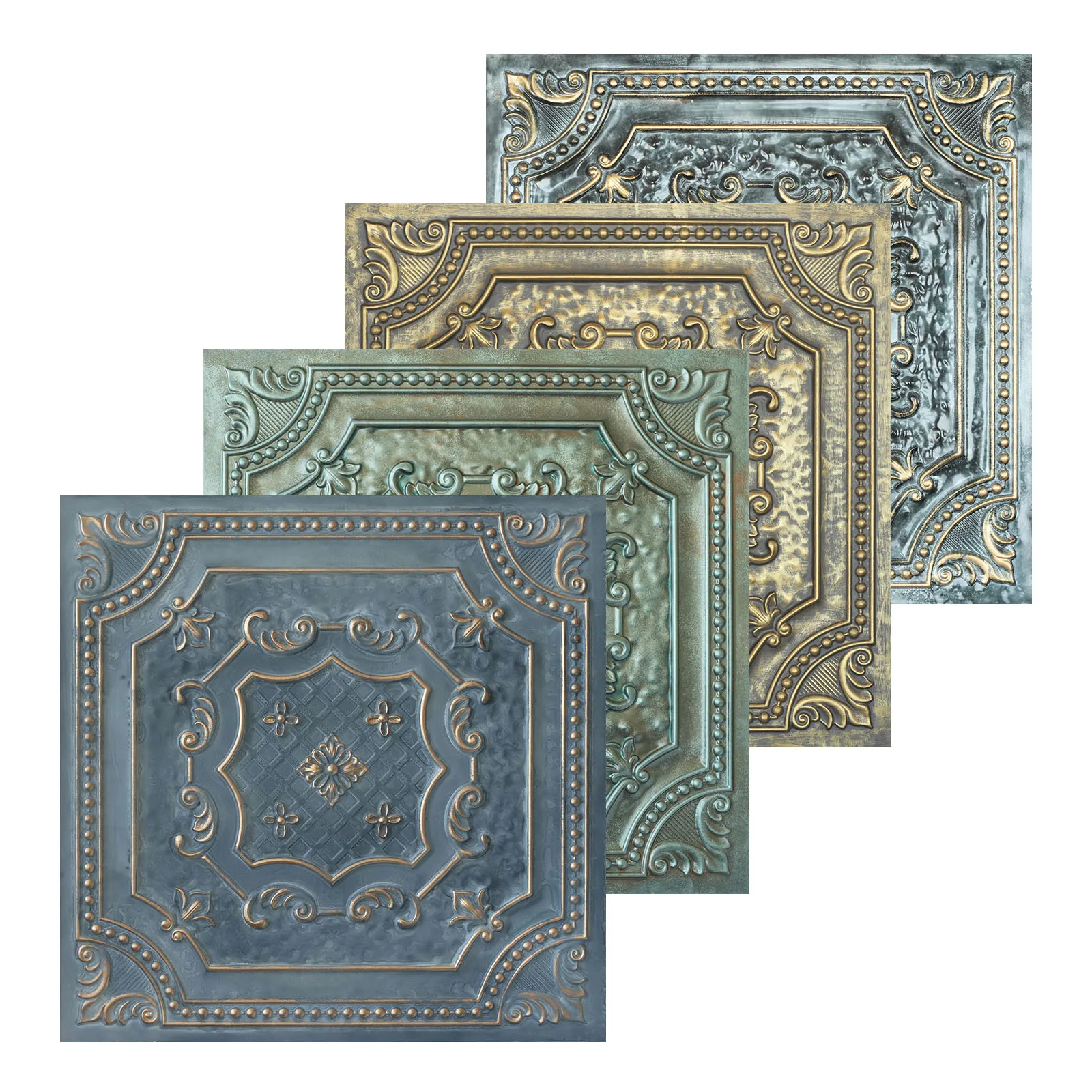 10Pcs Faux Painting Ceiling Tiles PVC Tin Wall Panels Easy Drop-In Installation for Cafe Club PL04 PL04