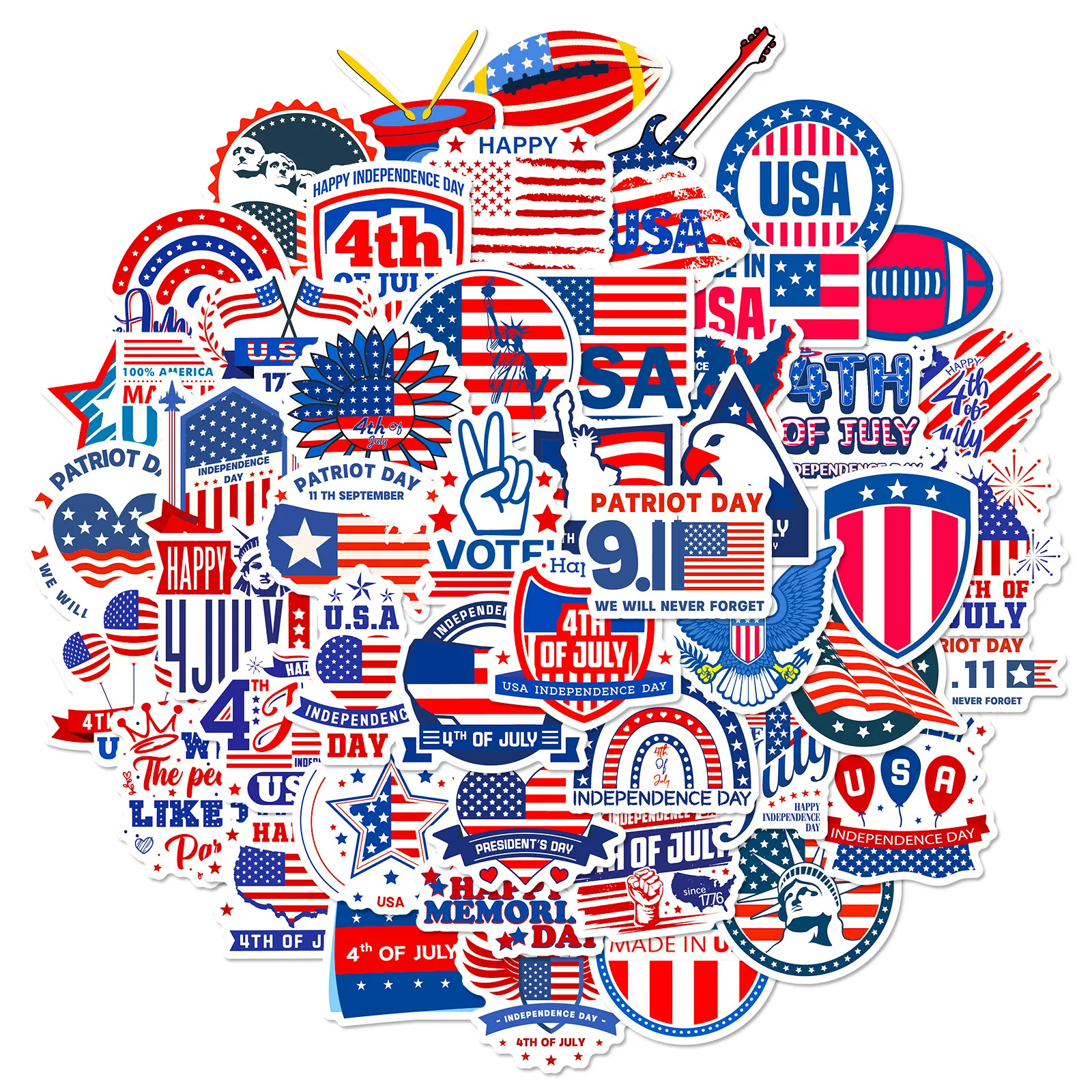 50PCS Independence Day Flag Faith Sticker Decals Luggage Travel Backpack Skateboard Phone Laptop USA Sticker Wholesale