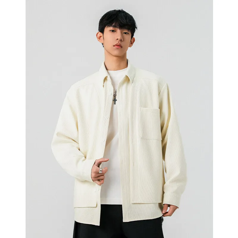 Men's Fake Two-Piece Waffle Texture Long Sleeve Loose-Fit Shirt - Layered Look Casual Top, Breathable Comfortable Fabric, Trendy