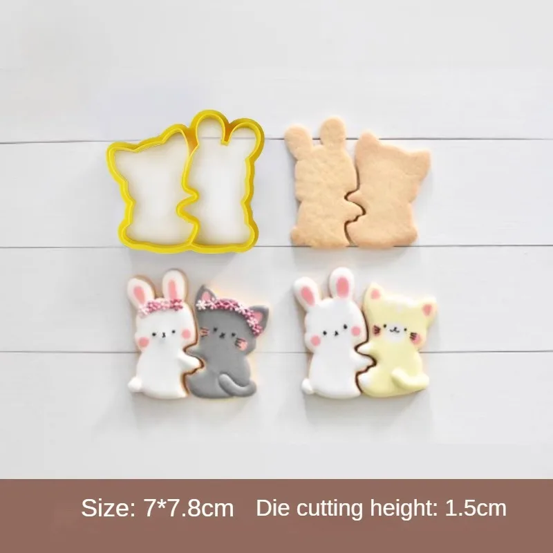 Lover Rabbit Cat Shaped Biscuit Mold Acrylic Cartoon Animal Cookie Cutter and Stamp Wedding Birthday Cake Decorating Baking Tool