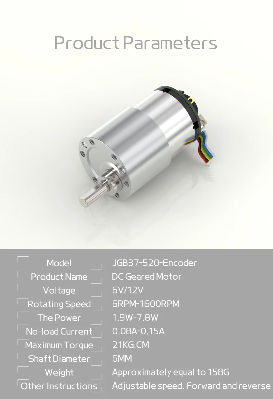 37-520 Getriebemotor 12V DC Untersetzungsgetriebemotor mit Drehzahlmessung Hall-Encoder Roboter Hochdrehmoment Bürstenmotor Metallzähne – Detail 17